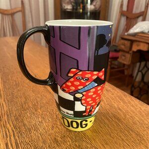 Colorful "Dog In-Dog Out" Tall Coffee Cup Mug Designed by artist Susan Kline